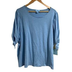 CeCe blue shirt shirt sleeve tie sleeve detail